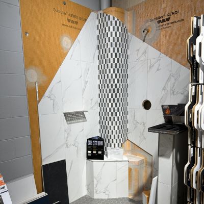waterproof shower system display at SacWal Flooring Canada